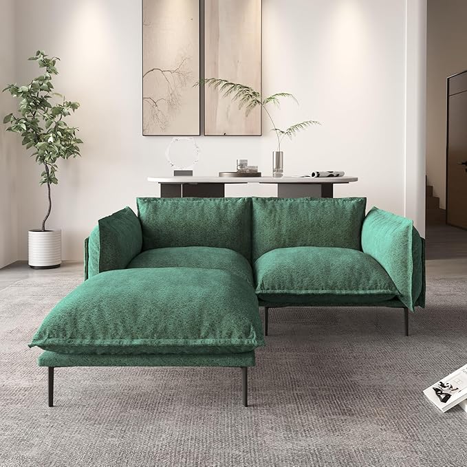 WJShome Modular Velvet Sectional Sofa with Chaise 74 Modern L-Shaped Couch for Living Room 3-Seater Sofa with Removable Cushions and 8 High Metal Legs Easy to Clean Green