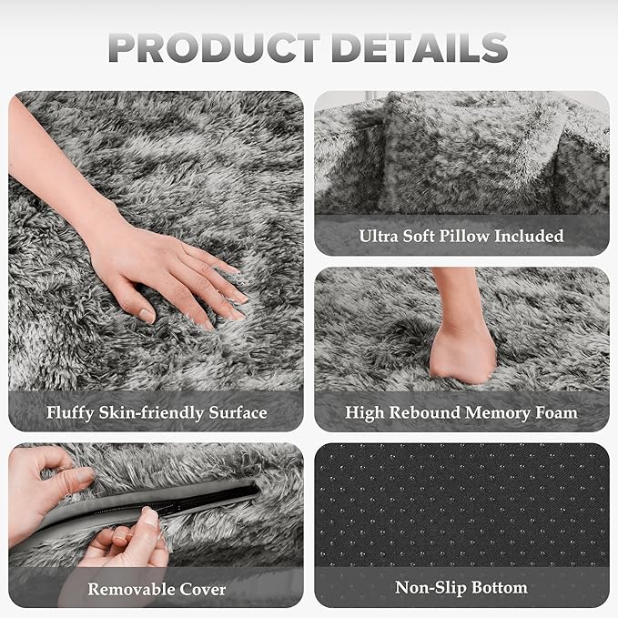 HABUTWAY Convertible Sofa Bed 3-in-1 Futon Sofa Bed with Pillow Foldable Pull Out Floor Sofa Bed with Removable Cover Plush Boneless Couch for Living Room/Bedroom/Dorm(FullLight Grey)