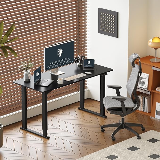 FLEXISPOT 4 Legs Standing Desk 63 x 28 Inch Electric Adjustable Height with Splice Board Home Office Sit Stand Up Desk Black Top + Black Frame