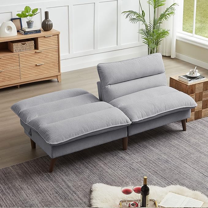Convertible Futon Sofa Bed Modern Folding Futon Couch with 3-Level Adjustable Backrest Sleeper Loveseat Sofa Recliner Couch for Living Room Apartment Light Grey