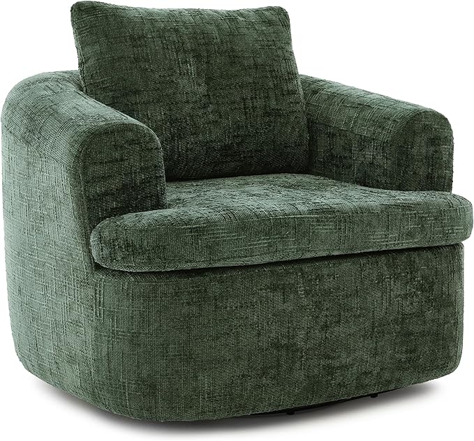 360° Swivel Barrel Accent Chair 36.6 Swivel Round Sofa Chair with Dual-Layer Cushion Design Modern Upholstered Single Sofa for Living Room Bedroom Office and Hotel (Green 121)