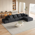 KEIKI 132 Boneless Sofa with Ottoman L Shaped Corner Couch Upholstered Corduroy Free Combination Sectional Couch for Living Room Bedroom Black
