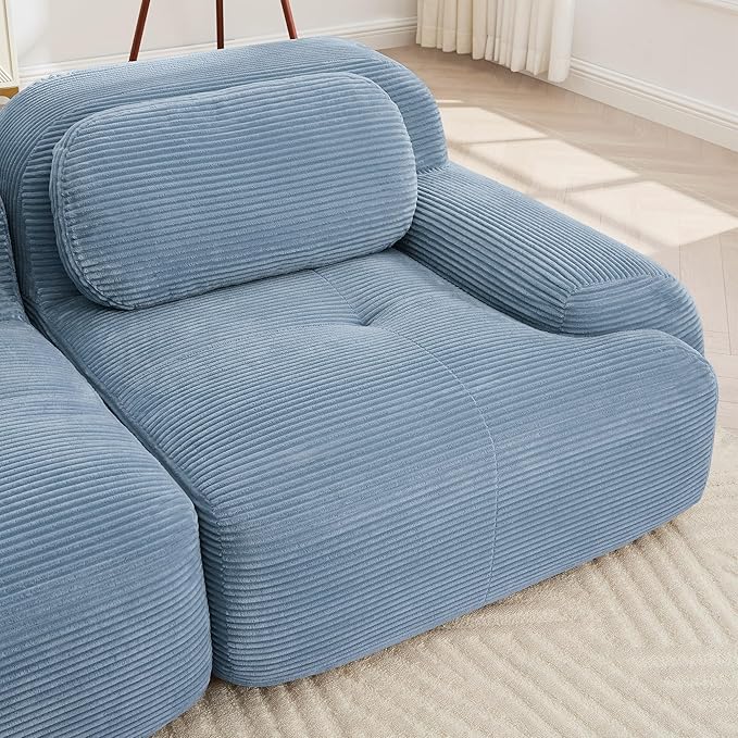 SoarFlash 117 Modern L-Shaped Modular Sectional Sofa for Living Room Corduroy Upholstery Oversized 3-Seater Couch with Deep Seat and Movable Ottoman-No Assembly Blue