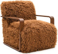 Furniture of America Ramos Modern Lounge Chair with Ultra Soft Faux Fur Long-Haired Accent Sofa Tight Seat and Back Single Couch Fluffy Living Room Seating No Assembly Needed Camel Brown