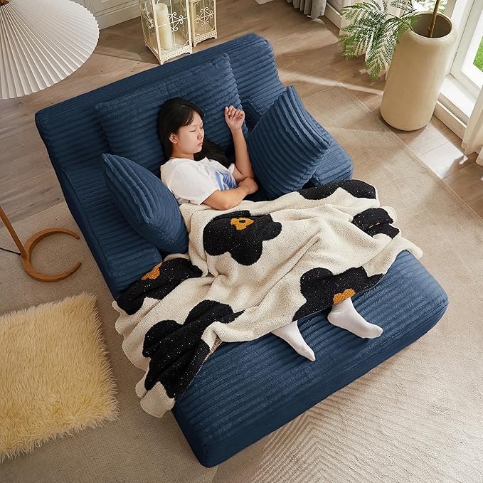 KEIKI 66 Oversized Chaise Lounge Chair Indoor Minimalist Lounger for Small Spaces Apartments &amp Studios Comfy Low-Profile Sleeper-Style Seating for Relaxing Reading &amp Unwinding