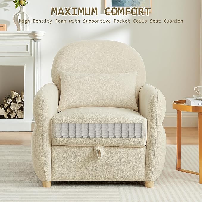 33.5 Accent Chair with Seat Storage Modern Reading Chair Accent Chairs for Living Room Armchair BedroomApartment (Beige 33.5)