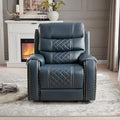 Manual Rocking Recliner Chair 36 Wide Black PU Leather with Diamond Stitching 350 lbs Capacity 90-165° Recline (Blue)