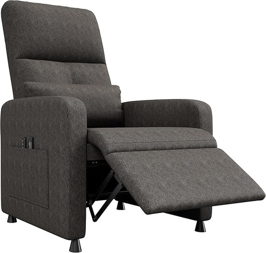 GarveeHome Power Recliner Chair Adjustable Electric Recliner Ergonomic Overstuffed Single Sofa Tall Back Padded Seat 2 Side Pockets and USB Port Home Theater Seating for Living Room