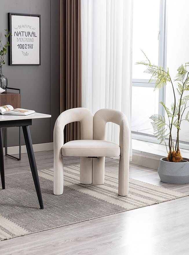 Set of 2 Contemporary Velvet Fabric Upholstered Accent/Dining Chairs Barrel Side Chairs for Kitchen and Living Room (Beige Velvet)