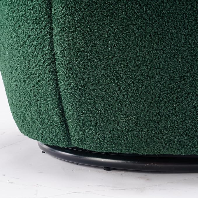 kevinplus Swivel Barrel Chair Accent Armchair for Living Room Bedroom 360 Degree Modern Round Upholstered Single Sofa Couch Chair Cozy Small Swivel Chair for Apartment Teddy Fabric Dark Green