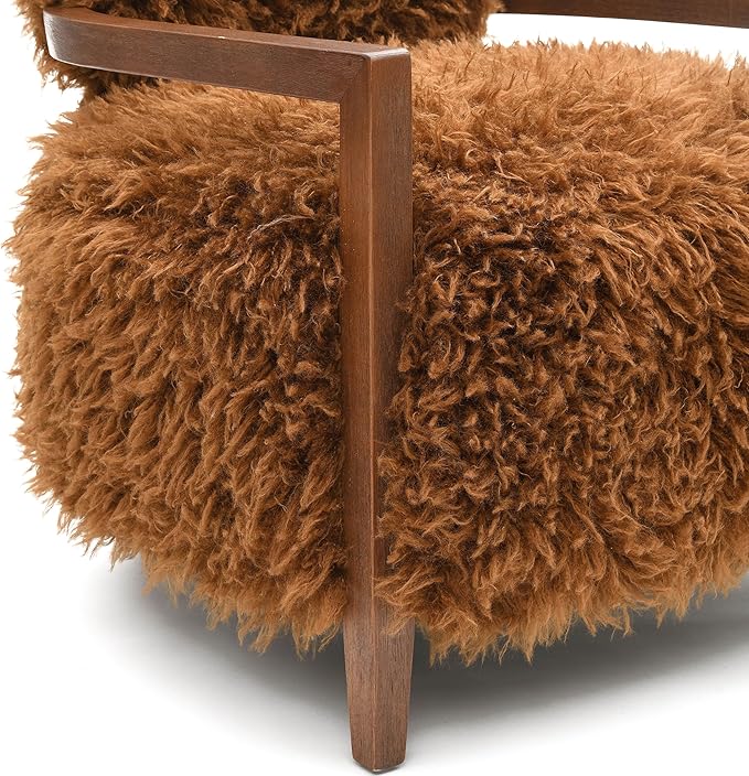 Furniture of America Ramos Modern Accent Chair with Ultra Soft Faux Fur Long-Haired Accent Sofa Tight Seat and Back Single Couch Fluffy Living Room Seating No Assembly Needed Camel Brown