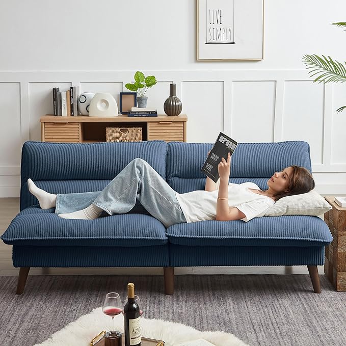 Convertible Futon Sofa Bed 72 Loveseat Couch with 3-Level Adjustble Backrest Modern Futon Loveseat Sofa for Living Room Apartment Blue
