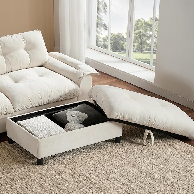 Ball &amp Cast Modular L Shaped Sectional Sofa with Movable Storage Ottoman and Dual-Port Charging4 Seater Comfy Cloud Couch W/Side Storage Pockets &amp Cup Holderfor Living RoomApartmentBeige1