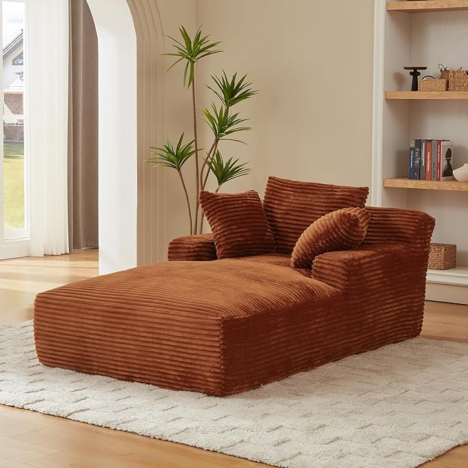 KEIKI 78.7 Corduroy Chaise Lounge Reading Chair Oversized Deep Seat Boneless Sofa with 3 Pillows Comfy Cloud Couch No Assembly Sleeper for Cozy Book Corners