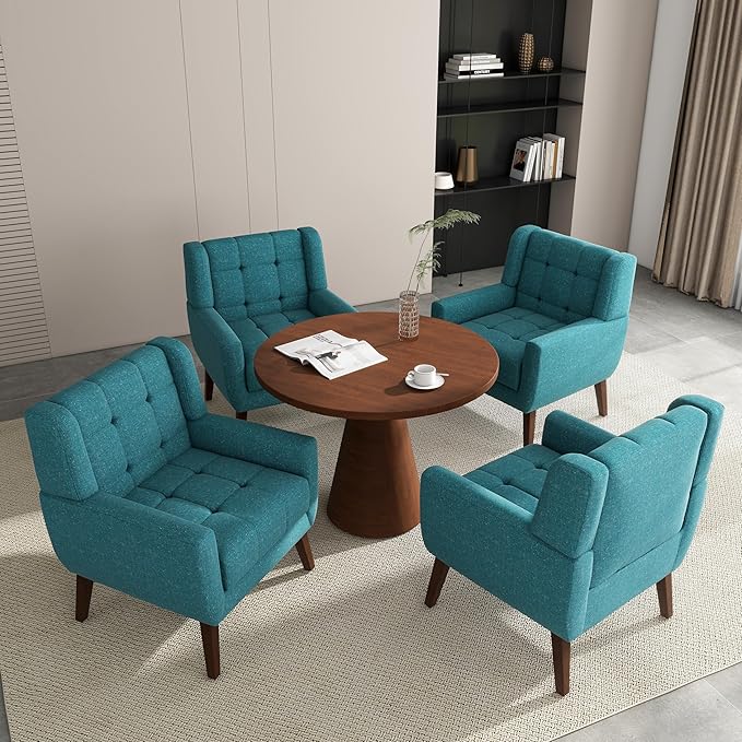 Accent Chair Comfy Mid Century Modern Small Armchairs with Solid Wood Frame and Soft Cushion for Living Room Bedroom (Fabric Light Blue Set of 2)