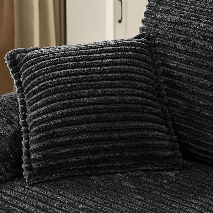 Oversized Armchair with Ottoman Corduroy Reading Chair for Bedroom &amp Living Room Modern Floor Sofa Chair Comfy Lazy Lounge Chair No Assembly Required Black