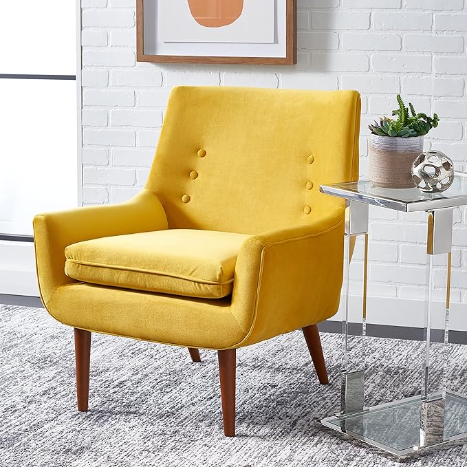 SAFAVIEH Home Collection Amina Mid-Century Modern Gold Velvet Accent Chair