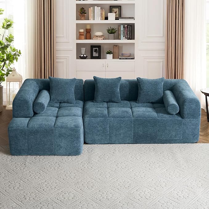 101.2 L Shaped Sofa Cloud Sectional Couch with Deep Seat Modern Boneless Couch with Chaise Memory Foam Couches for Living Room Apartment Office Blue