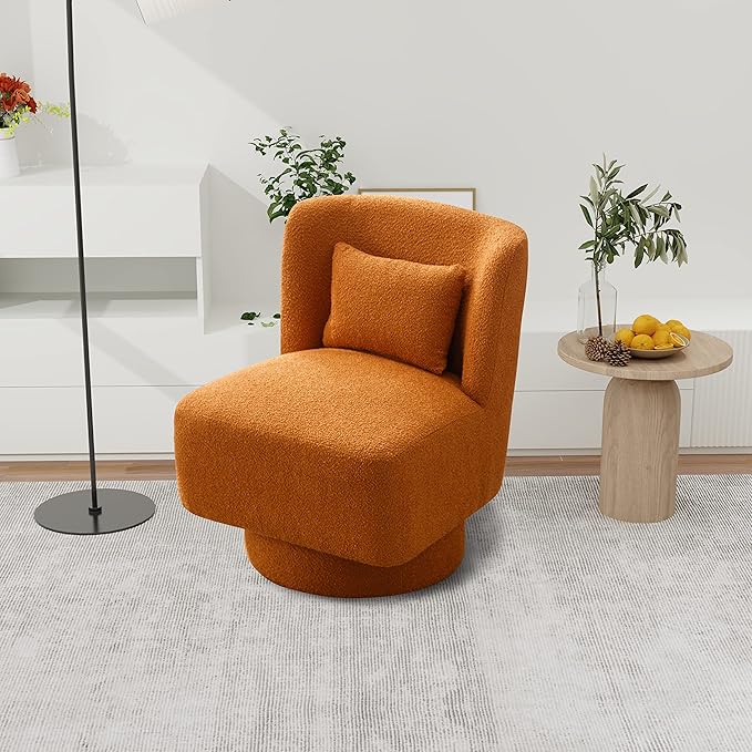 23.6 W Swivel Accent Chair and Comfy Accent Sofa Chair for Living Room 360 Degree Club Chair Leisure Chair for Bedroom Living Room Lounge Hotel Office (Caramel Boucle)