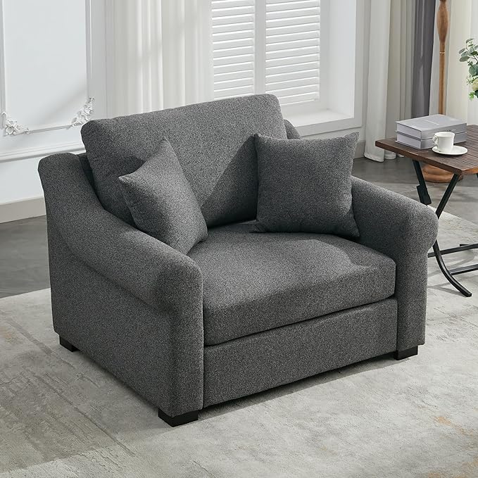 Modern Chenille Oversized Armchair 44.5 Wide Accent Chair Luxurious Chenille Fabric Single Sofa Chair with Pillows and Wide Armrests Living Room Apartment Offices (Grey-44.5'')