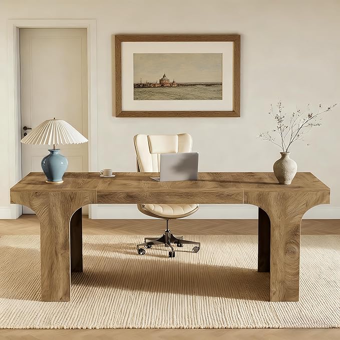 Tribesigns 70.9-Inch Executive Desk Large Wooden Computer Office Desk Modern Writing Table Business Workspace Home Office Furniture with Arched Design Rustic Wood Grain