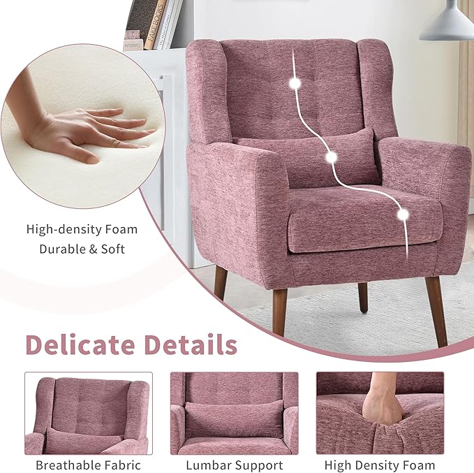 Modern Accent Chair Upholstered Arm Chair with Waist Pillow Single Sofa Chair for Living Room Bedroom Small Spaces (Purple)