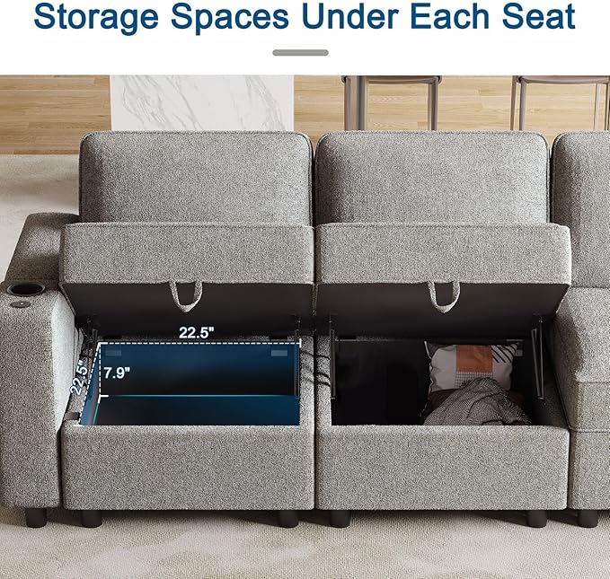 Fabric Middle Module for Modular Sofa Customizable Sectional Sofa Couch Accent Armless Chair with Storage Seat Single SeatGrey