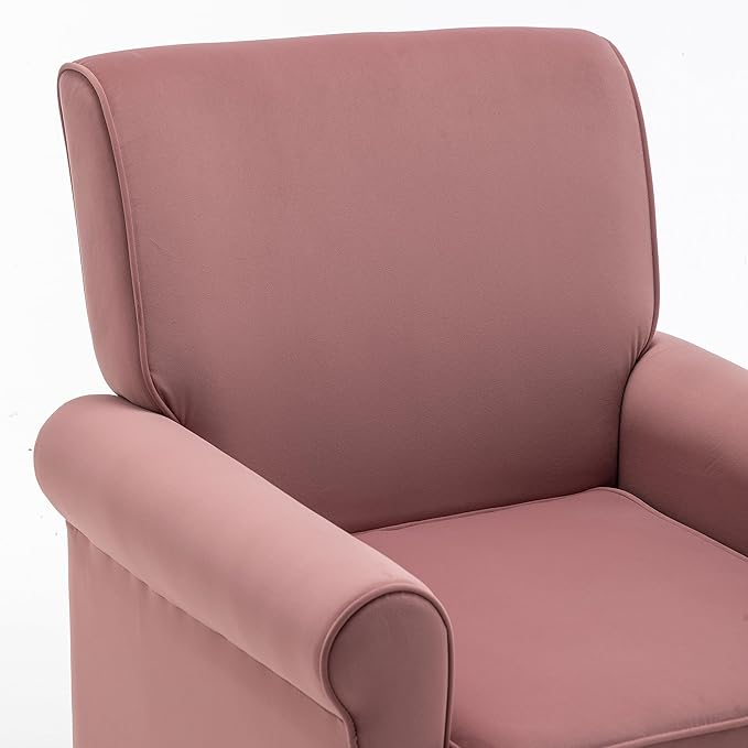 Classic Accent Armchair with Birch Wood Frame and Comfortable Rolled Armrests Arm Chairs for Living Room Bedroom and Office Decor Rose