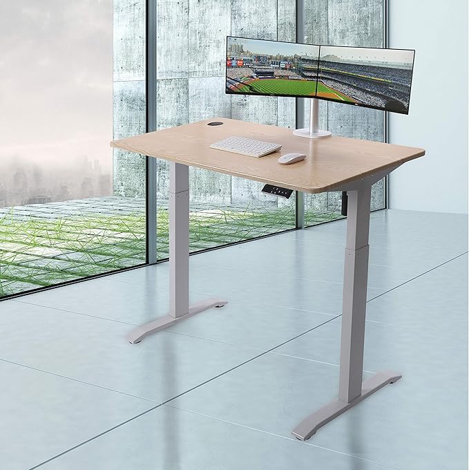 UNICOO Electric Height Adjustable Standing Desk Electric Standing Workstation Sit Stand Home Office Desk Gaming Table Whole-Piece Desktop Board 48 * 24 in (KT1001-LW)