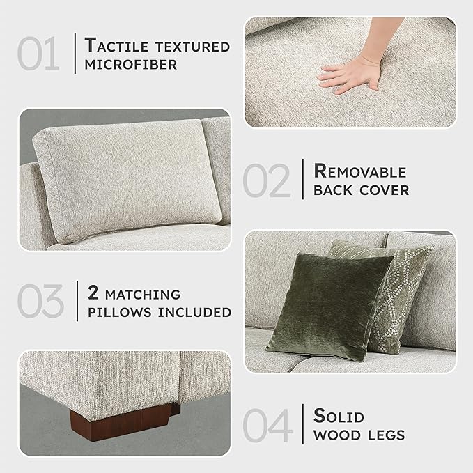 Lexicon Modular Sectional Sofa Module for Sectional Couch Armless 2 Seater 2 Pillows Removable Back Cushion Cover Microfiber Sand