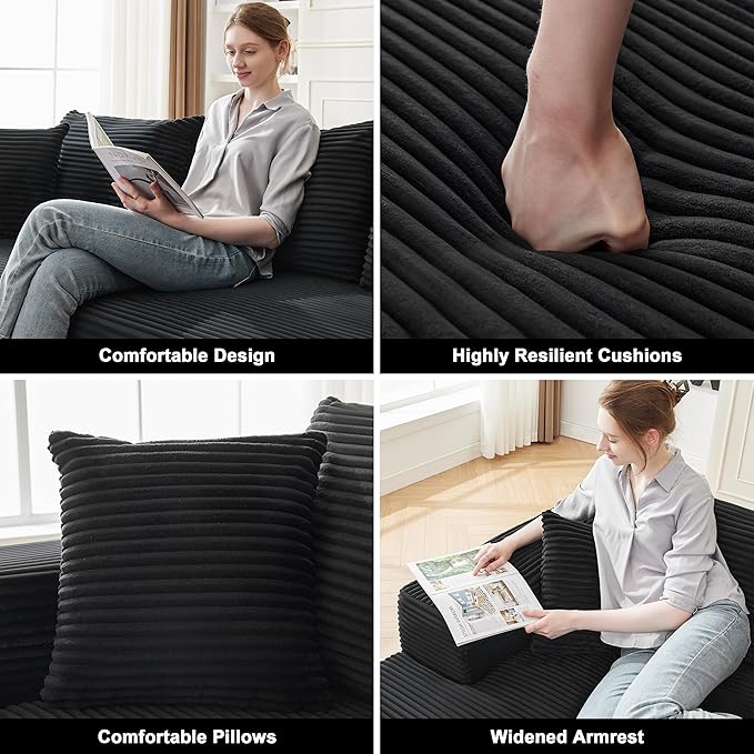 110 Inch Cloud Sectional Couch Modular Sectional Sofa with Deep Seat Boneless Sofa for Living Room Fluffy Comfy Couch with L-Shaped Chaise Black