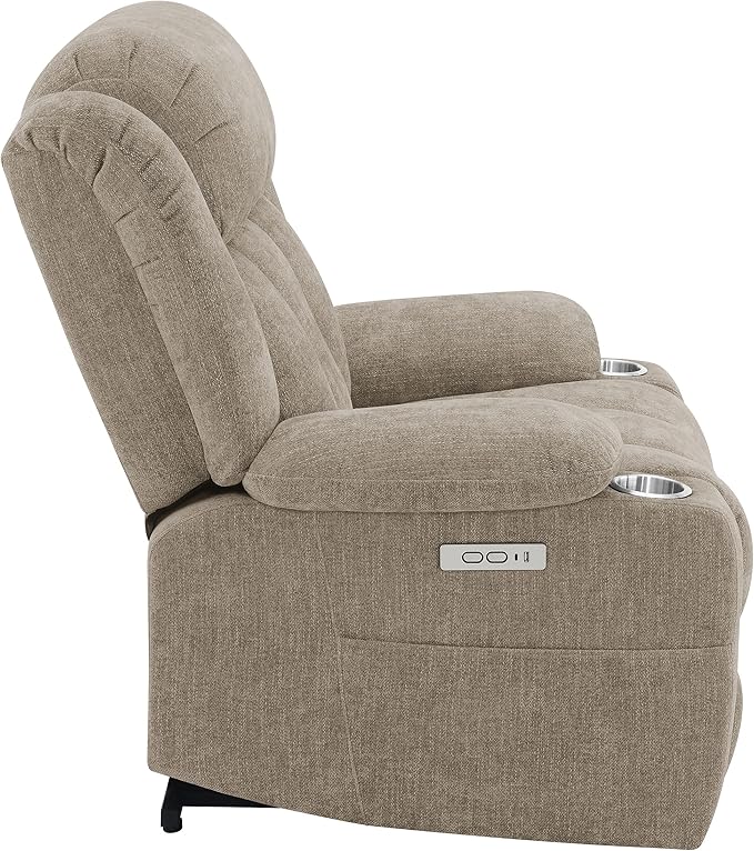 Coaster Home Furnishings - Houston - Fabric Upholstered Power Lift Recliner Chair with Power Panel with USB Port Cup Holders and Pillowtop Arms - Living Room - Camel - 602274P