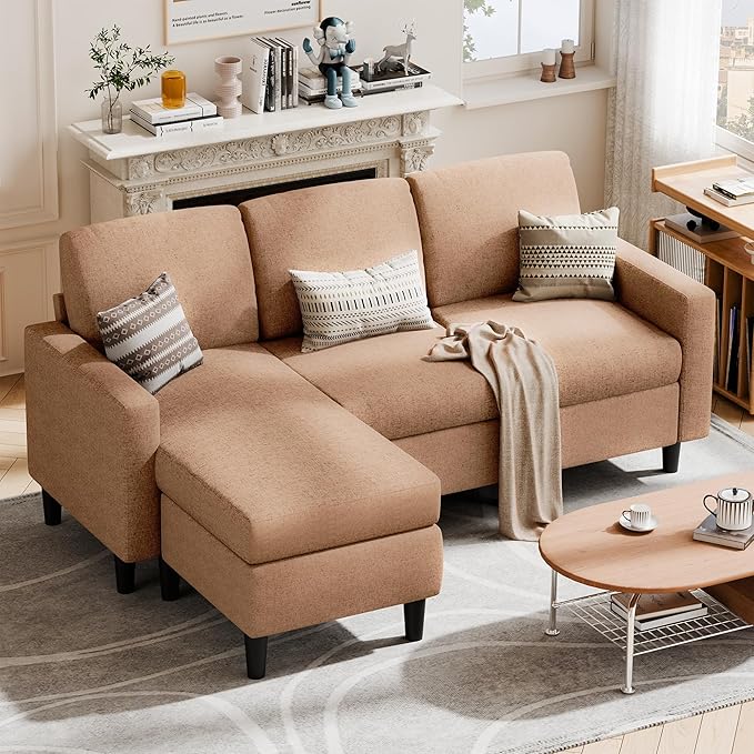 SUNLEI 73.6 Modular Sectional Sofa Comfy Cloud Couch with Movable Ottoman Deep Seat L Shaped Modular Sofa Sectional Couches for Living Room and Apartment Brown