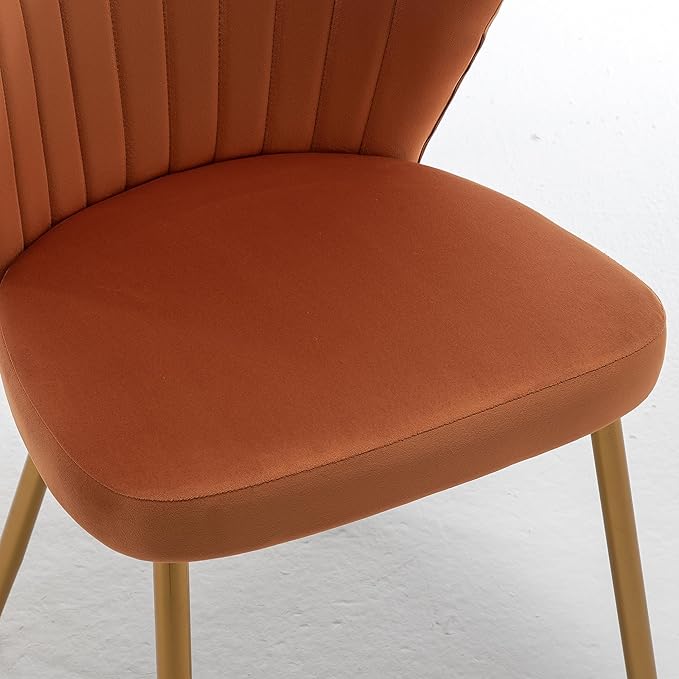 Modern Velvet Accent Chair for Living Room Bedroom Entryway or Small Spaces with Channel-Tufted Design Comfortable and Trendy Armless Seat Red Orange