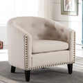Linen Fabric Tufted Barrel ChairTub Chair for Living Room Bedroom Club Chairs