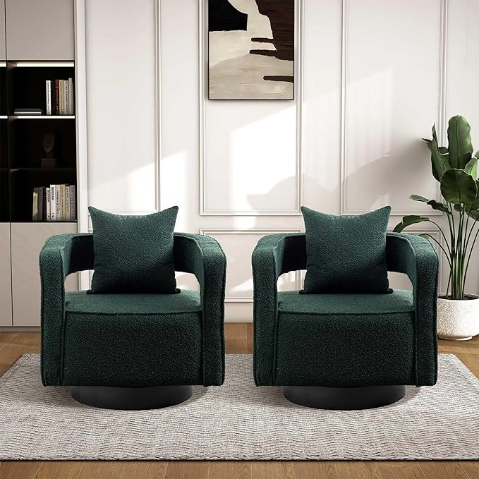 Aoiy &amp Wifon 28.95 W Swivel Accent Chairs for Living Room 360 Degree Swivel Barrel Chair Living Room Accent Chair Boucle Green 2PACK