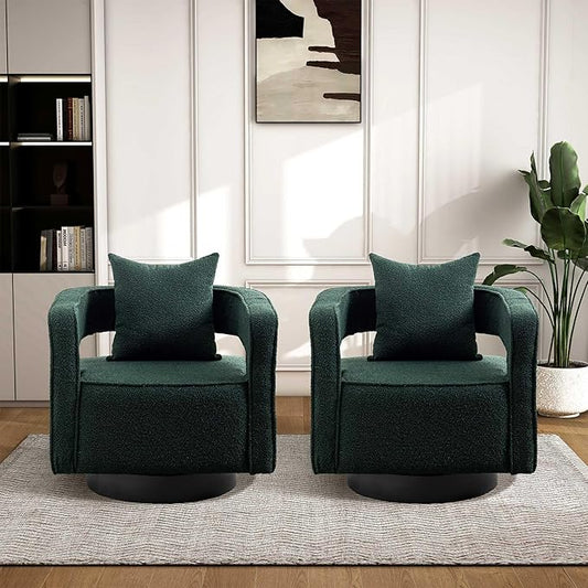 Aoiy &amp Wifon 28.95 W Swivel Accent Chairs for Living Room 360 Degree Swivel Barrel Chair Living Room Accent Chair Boucle Green 2PACK