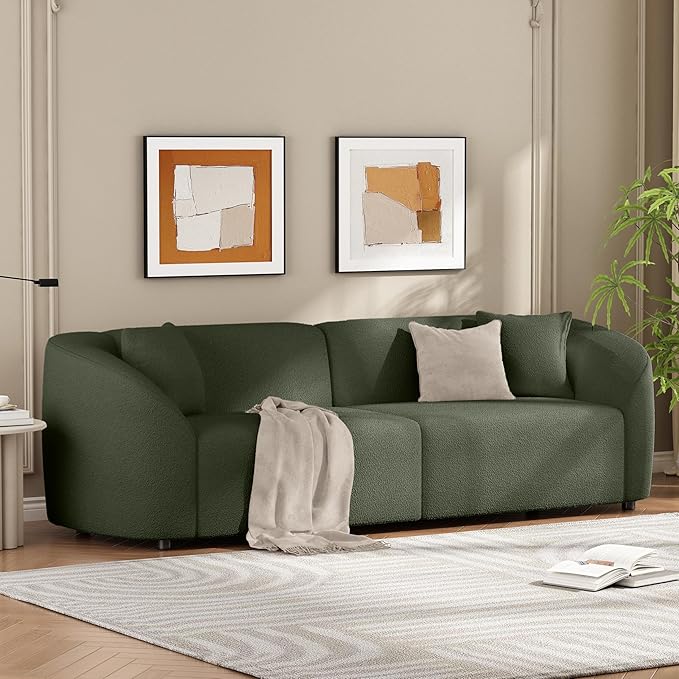 Christopher Knight Home Sabbo 87.50 Boucle Upholstered Couch Oversized 2 Seater Sofa Curved Soft Seating Lounge Sofa Chair Cozy Loveseat with Armrest Reading Sofa for Living Room Home Rest Green
