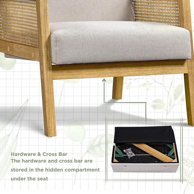Topeakmart Accent Chair Armchair with Rattan Sides Modern Barrel Chairs for Living Room Bedroom Beige 1