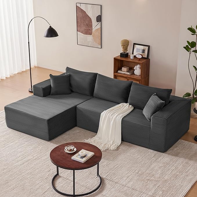 110 Inch Cloud Sectional Couch Modular Sectional Sofa with Deep Seat Boneless Sofa for Living Room Fluffy Comfy Couch with L-Shaped Chaise Grey