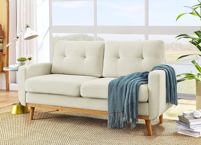 67.7'' Mid-Century Modern Loveseat Sofa Comfy Cloud Couch with Button Tufted Design Small Space Sofa for Bedroom Office Apartment (Beige)