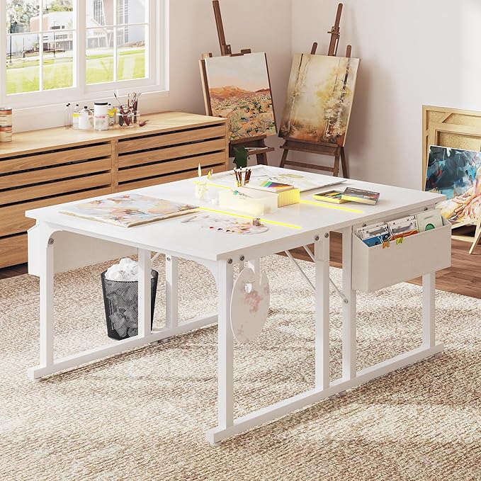 32 Inch White Computer Desk with LED Lights for Small Spaces Office Desk for Home Office Gaming Study Desk Writing Table with Storage BagDesk with Frame Headphone Hook