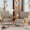 Alunaune Upholstered Natural Rattan Living Room Chairs Accent Chair Armchair Set of 2 Modern Fabric Slipper Club Chair Guest Reception Couch Comfy Single Sofa for Reading Bedroom-Taupe