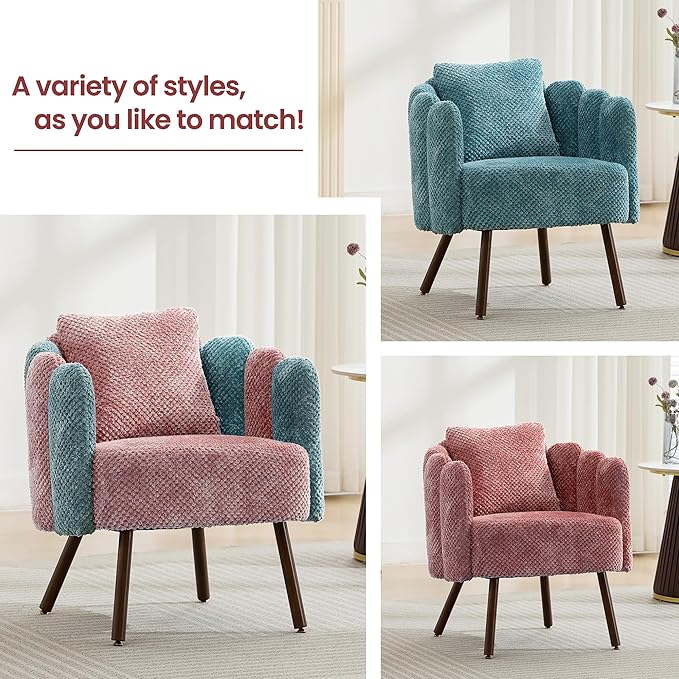 Accent Chair for Bedroom Shell Shaped Corduroy Vanity Chair with Pillow Living Room Decorative Armchair with Removable Petal Backrest Small Single Reading Sofa for Makeup Nail Office