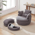 Modern Swivel Chair 38 W Oversized Swivel Chair with Moon Storage Ottoman Accent Round Loveseat Circle Swivel Barrel Chairs with 4 Pillows Cuddle Sofa Chair Lounger Armchair (Grey * 99)