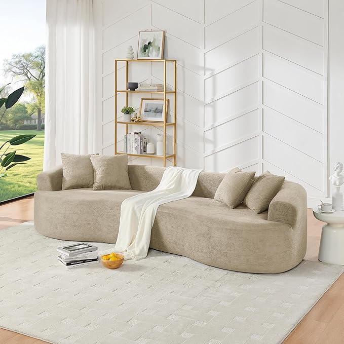 DEINPPA Oversized Modular Couch with 4 Pillows 4-Seater Curved Cloud Sofa Chenille Upholstered Comfy Couch for Living Room Apartment Office No Assembly Needed-Light Brown