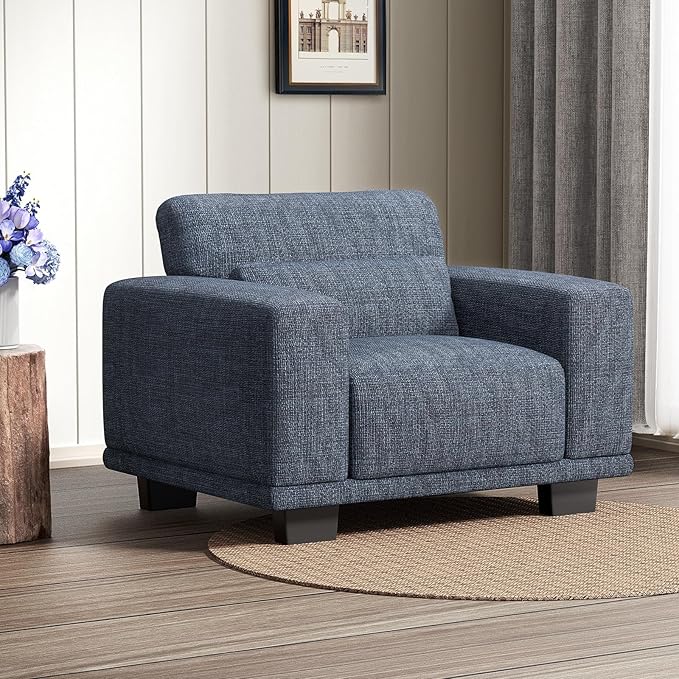 Marsail 40 Inch Single Sofa 1-Seater Modern Comfy Couch with Deep Seats Upholstered Linen Couches for Living Room Bedroom OfficeApartment Blue