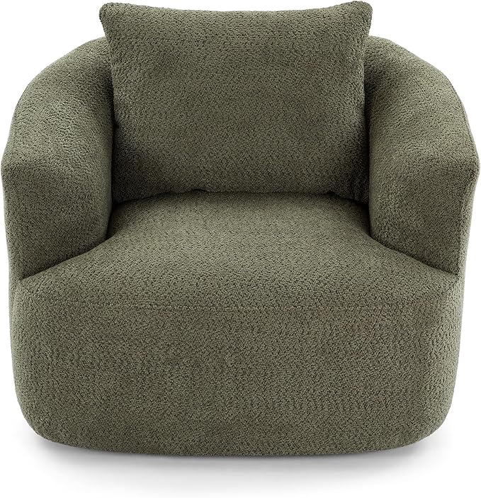 360-Degree Swivel Accent Chair 38.2 Chenille Upholstered Swivel Barrel Sofa Chair with a Throw Pillow Ergonomic Rounded Armrests Single Sofa for Living Room Office (Green/509)