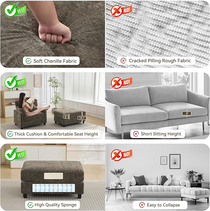 57.5 Oversized Chaise Lounge with Ottoman Indoor Brown Reading Chair with Ottoman &amp Sofa Bed Chenille Upholstered Comfy Sleeper Chair for Living Room Bedroom Office