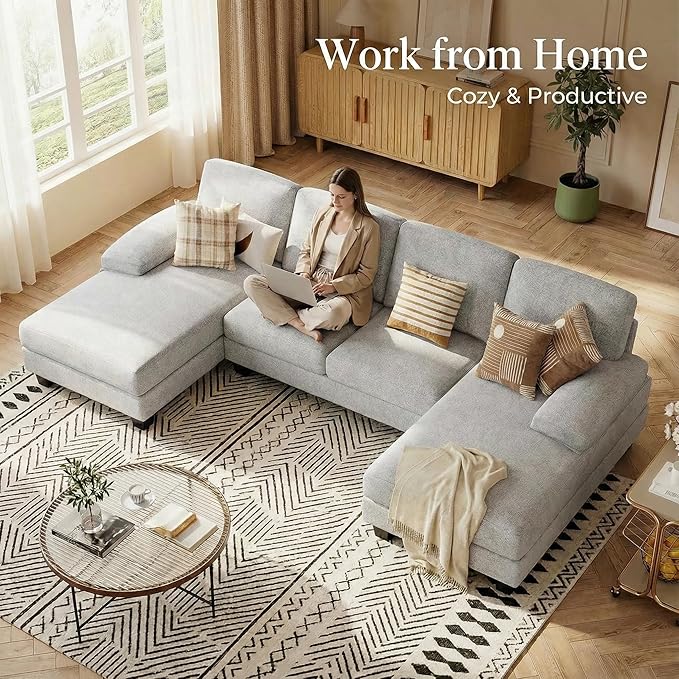 Homall Modular Sectional U Shaped Sofa Couches for Living Room Comfy Loop Yarn 4 Seat Sofa Set with Removable Pillows Lounge Chaise Upholstered Couch for Apartment (Loop Yarn Pearl Gray)